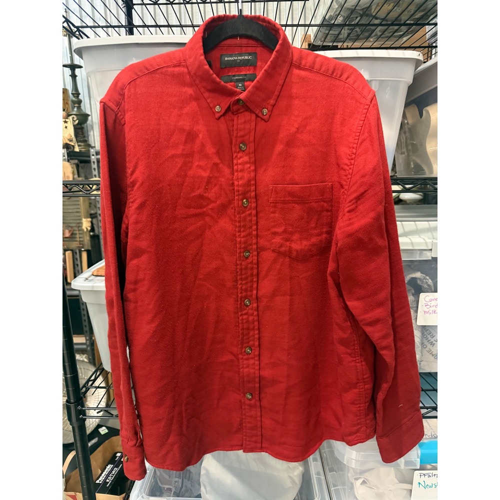 Banana Republic Mens Red Flannel Button Down Shirt Standard Fit Medium Cotton